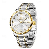 cheap Quartz Watches-New Olevs Brand Men&#039;S Luminous Commercial Business Steel Belt Watch Calendar Week Display Fashion Trend Waterproof Simple Leisure Quartz Watch Diamond-Shaped Mirror Sports Watch