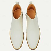 cheap Premium Leather Boots-Men&#039;s Premium Cowhide White Chelsea Boots – Minimalist Design, Business Casual Leather Ankle Boots