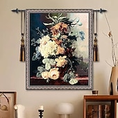 baratos Tapeçarias tecidas em jacquard-Tapeçaria tecida jacquard gobelin aubusson tapeçaria pendurada na parede flor e tear de uva tecido de algodão decoração de quarto de sala de estar (sem bastão e borlas)
