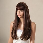 voordelige Synthetische trendy pruiken-Synthetische pruiken Recht Kinky Recht Middelste stuk Pruik 66.0 cm Donker Bruin Synthetisch haar Dames Middenscheiding Stoer Aanbiddelijk Donkerbruin