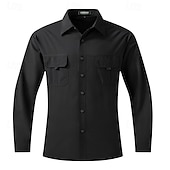 preiswerte Arbeitshemden für Herren-Herren Hemd Arbeitshemden Knopfhemd Cargo-Shirt Schwarz Kaki Armeegrün Grau Langarm Glatt Kargen Urlaub Festtage Vordertasche Bekleidung Polyester Modisch Brautkleider schlicht Komfortabel