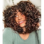 voordelige Topkwaliteit pruiken-koningsdag pruiken krullende pruiken voor zwarte vrouwen korte krullende pruik met pony groot los schattig kinky krullend haar synthetische zachte pruiken voor dagelijks feest cosplay