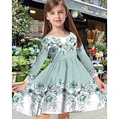 cheap 3D Flower Dress-Easter Girls' 3D Floral Graphic Dress Long Sleeve Summer Spring Vacation Daily Holiday Princess Beautiful Sweet Kids 4-12 Years Casual Dress A Line Dress Knee-length Regular Fit
