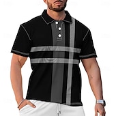 billige Geometrisk polo for menn-Herre Striper og rutete Kortermet Poloskjorter Fritid Dagligdagstøy Vår sommer Svart