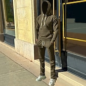 economico Tute basic-Per uomo Felpa con cappuccio Tuta Da Ginnastica Tuta da ginnastica Nero Bianco Verde militare Cachi Grigio scuro Con cappuccio Liscio A cordoncino 2 pezzi Tasca frontale Sportivo Giornaliero Per