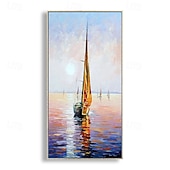 abordables Peintures paysages-Peinture à l&#039;huile faite à la main abstraite voilier toile art peintures à la main nautique peinture à l&#039;huile sur toile grand voilier peintures mur art moderne paysage marin peinture pour chambre