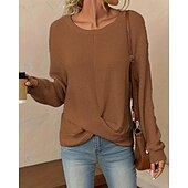 preiswerte Damen Einfache Oberteile-Damen Tunika elegant lässig asymmetrisch Langarm normale Oberteile Rundhalsausschnitt Alltag weiß blau khaki Frühling Herbst