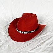 abordables Chapeaux de fête-chapeau de cowboy western blanc pour femmes et hommes, chapeau de cowboy bouclé avec fedora en cuir, chapeau de cavalier toca toca