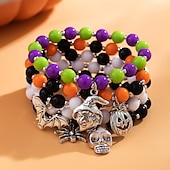 voordelige Armband-5 stuks Dames Armbanden met ketting en sluiting Kralenarmband Vintage armband kralen Schedel Dier Punk Vintage Modieus Gepersonaliseerde Stijlvol Muovi Armband sieraden Regenboog Voor Feest Halloween