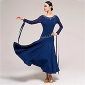 voordelige Ballroom danskleding-Ballroomdansen Kleding Gesplitst Kristallen / Bergkristallen Dames Prestatie Opleiding Lange mouw Kristal Katoen Netstof