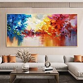 preiswerte Landschaftsgemälde-handgemalte abstrakte blaue Waldgemälde auf Leinwand, handgemachtes, farbenfrohes, strukturiertes Acrylgemälde, Wandkunst, handgemaltes Kunstwerk, grünes Ölgemälde für Wohnzimmer, Büro,