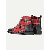 cheap Combat Boots-Women&#039;s Tartan Plaid Combat Boots with Black Leather Toe Cap - Stylish Lace-Up Ankle Boots for Casual Wear and Festive Occasions