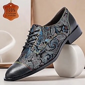 cheap Elemental Dress Shoes-Men&#039;s Jacquard Fabric Floral Pattern Lace-Up Oxford Shoes with Leather Accents - Elegant and Stylish Dress Shoes for Special Occasions