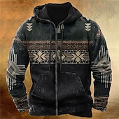 abordables Hoodies Étnicos Vintage-Hombre Estilo Bohemio Estampados Sudadera Sudaderas Ropa de calle Design Manga Larga Con Capucha Deporte Diario Deportes Negro Cremallera Estampado Primavera &amp; Otoño Diseñador