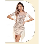 olcso Öltözetek-Retró Ordító 20-as évek 1920-as évek Flapper ruha Szerepjáték Jelmezek Felszerelések A nagy Gatsby Esküvői Vendég Flitter Rojt Női Karácsony Mindszentek napja Farsang Halloween Buli / Este Esküvői
