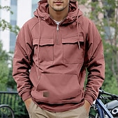 cheap Basic Sweatshirts-Men&#039;s Hoodie Quarter Zip Hoodie Tactical Hoodie Tactical Wine Red Black Wine Army Green Navy Blue Hooded Plain Pocket Tactical Sports &amp; Outdoor Daily Streetwear Cool Casual Spring &amp; Fall