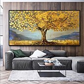 cheap Floral/Botanical Paintings-Mintura Handmade 3D Golden Tower Tree Landscape Oil Paintings On Canvas Wall Art Decoration Modern Abstract Picture For Home Decor Rolled Frameless Unstretched Painting