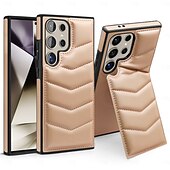 abordables Carcasas Samsung-teléfono Funda Para Samsung galaxia S24 Ultra Plus S23 Ultra Plus S22 Plus Ultra S25 Ultra Funda Trasera con Soporte Soporte de carga inalámbrica Ranura para tarjetas Retro TPU Cuero de PU
