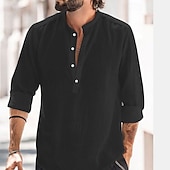 economico Camicie Popover da Uomo-Per uomo Camicia Camicia popover Camicia Estiva Camicia casual Camicia da Spiaggia Nero Bianco Verde chiaro Azzurro Manica Lunga Semplice Colletto alla coreana Vacanza Camicia hawaiana Bottonato
