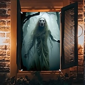 cheap Halloween Wall Tapestries-Halloween Window Cover Decorations, Fabric Ghost Bride Creepy Halloween Curtain Horror Movie Poster Window Door Covering Decor for Haunted House, Scary Halloween Window Clings Decals Indoor Outdoor
