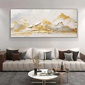 baratos Pinturas de Paisagens-Pintura a óleo sobre tela pintada à mão montanha dourada pinturas de paisagens sala de estar grande arte de parede pintura personalizada decoração de casa sem moldura