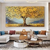 cheap Floral/Botanical Paintings-Mintura Handmade 3D Golden Tower Tree Landscape Oil Paintings On Canvas Wall Art Decoration Modern Abstract Picture For Home Decor Rolled Frameless Unstretched Painting