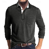 billiga Klassisk pikétröja för män-Herr Golftröja golfpolo Arbete Ledigt Kavajslag Långärmad Grundläggande Modern Ensfärgat Knapp Ficka Vår &amp; Höst Normal Vin Aprikos Svart Vit Mörkröd Gul Golftröja