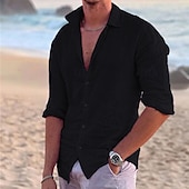 abordables Vacances-Homme Chemise Chemise Lin Chemisette Chemise d&#039;été Tenues de plage Chemise boutonnée Couleur unie Extérieur Vacances Noir Blanche Rose Claire Bleu manche longue Col rabattu Printemps été Vêtement
