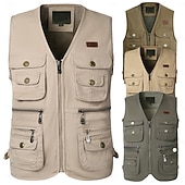 cheap Men's Fishing Vest-Men's Fishing Vest Hiking Vest / Gilet Sleeveless Outerwear Jacket Travel Cargo Safari Vest Top Outdoor Windproof Multi-Pockets Quick Dry Lightweight Fall Spring Cotton Army Green Khaki Hunting