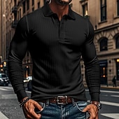 preiswerte Klassisches Poloshirt für Herren-Herren Golfshirt Golf Poloshirts Lässig Arbeit Revers Langarm Basic Modern Einfach Knöpfe Frühling &amp; Herbst Normale Passform Weiß Golfshirt