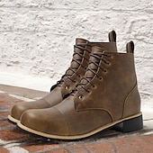 tanie Buty robocze-Męskie brązowe buty bojowe w stylu vintage ze sznurowanym wzorem - trwałe i stylowe obuwie do noszenia na co dzień i na zewnątrz