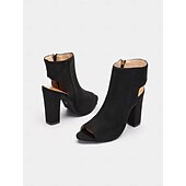 abordables Bottines-Femme Bottes du quotidien Bottines Bottines Talon bloc Bout pointu Mode Daim Fermeture Noir
