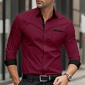 preiswerte Button-Down-Hemden für Herren-Herren Hemd Oberhemd Bügelfreies Hemd Knopfhemd Farbblock Hochzeit Täglich Hellblau Schwarz Weiß Hellgrün Langarm Umlegekragen Frühling &amp; Herbst Bekleidung Patchwork