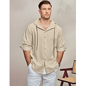 economico Classico-Per uomo Camicia Camicia di lino Abbigliamento da spiaggia Camicia con Bottoni Camicia con cappuccio Semplice Vacanza Casuale Nero Bianco Blu Verde Manica Lunga Con Cappuccio Primavera &amp; Estate