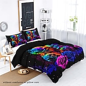 cheap Duvet Cover Sets-Gothic Cool Skull Floral Print 3-Piece Duvet Cover Set Bedding Set - Unique and Artistic Design - Includes Duvet Cover and Pillowcases - Soft and Durable Fabric - Perfect for Adding an Edgy Touch to Your Bedroom Decor