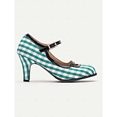 preiswerte 1950er Jahre-Damen Absätze Retro Mary Jane Arbeit Täglich Plaid Farbblock Schnalle Stöckelabsatz Runde Zehe Elegant Vintage PU Stoff Schnalle Schwarz / weiss Weiß und Grün Rot