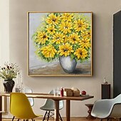preiswerte Blumen-/Botanische Gemälde-Sonnenblumen-Ölgemälde, handgefertigtes abstraktes Blumen-Ölgemälde auf Leinwand, handgefertigtes modernes Ölgemälde, handgemaltes großes weißes Blumen-Ölgemälde, Wandkunst, Gemälde für die