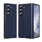 cheap Samsung Cases-Phone Case For Samsung Galaxy Z Fold 6 Back Cover with Stand Holder with Screen Protector Full Body Protective Retro PC Silicone