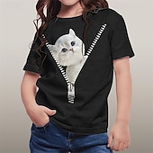 tanie 3D zwierzęta dziewczynki-Dla dziewczynek 3D Graficzny Zwierzę Kot T-shirt Krótki rękaw Lato Wiosna Moda Podstawowy Dzieci 4-12 lat Półgolf Na zewnątrz Codzienny Regularny