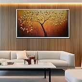 preiswerte Blumen-/Botanische Gemälde-3D-Ölgemälde mit goldener Struktur, handgefertigtes goldenes Baum-Ölgemälde auf Leinwand, großes strukturiertes goldgelbes Baum-Ölgemälde, Lebensbaum-Gemälde, Wandkunst, individuelles trendiges