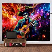 Halloween Blacklight Tapestry UV Reactive Glow in the Dark Glow Party Neon DJ Skulls Trippy Misty Hanging Tapestry Wall Art Mural for Living Room Bedroom 12