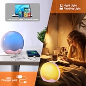 זול אורות דקורטיביים חכמים-שעון מעורר חכם LED עם אור זריחה להקיץ אנשים שישנים קשות עם 12 צבעים שונים של תאורת לילה 5 סטים של צלילי טבע ורדיו FM מאמן שינה חכם