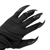 お買い得  ハロウィンのマスクと小道具-ハロウィーンの爪付き手袋、黒のグリッターネイル付き - ハロウィーンのコスプレやドレスアップ用の長いホラー手袋