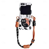economico Cover Samsung-telefono Custodia Per Samsung Galaxy Capovolgi Z 6 Z Flip 5 Z Flip 4 Z Flip 3 Per retro con cinturino da polso Resistente agli urti Cartoni animati Gatto TPU PC