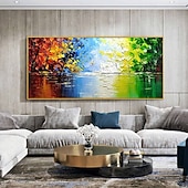 preiswerte Landschaftsgemälde-handgemalte abstrakte blaue Waldgemälde auf Leinwand, handgemachtes, farbenfrohes, strukturiertes Acrylgemälde, Wandkunst, handgemaltes Kunstwerk, grünes Ölgemälde für Wohnzimmer, Büro,