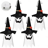 abordables Halloween en Plein Air-Décorations d&#039;Halloween à suspendre, fantômes éclairés, veilleuses LED pour extérieur et intérieur, pour patio, arbre, jardin, fête d&#039;Halloween, décoration de la maison, 1/2/4/8 pièces