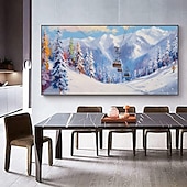 お買い得  風景画-ミンチュラ 手作り スキーリゾート 風景 油絵 キャンバス 壁アート 装飾 モダン 抽象画 家の装飾用 ロール フレームなし 未伸張 絵画