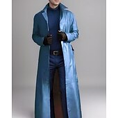 billige Trenchcoat for menn-Herre Lærjakker Overgangsjakke Trenchcoat Lang trenchcoat Feriereise Daglig Høst vinter PU Lær Hold Varm Vindtett Yttertøy Klær Mote Klassisk عادي Lomme Knaphul Enkeltkneppet