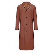 billige Trenchcoat for menn-Herre Lærjakker Overgangsjakke Trenchcoat Lang trenchcoat Feriereise Daglig Høst vinter PU Lær Hold Varm Vindtett Yttertøy Klær Mote Klassisk عادي Lomme Knaphul Enkeltkneppet