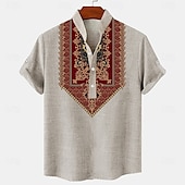ieftine Clasic-Bărbați cămașă de in Cămașă Henley cămăși retro Cămașă de epocă Cămașă etnică Έθνικ Vacanță Zilnice Trifoi Kaki Gri Manșon scurt Guler mandarin Vară Primăvară Îmbrăcăminte Nasturi